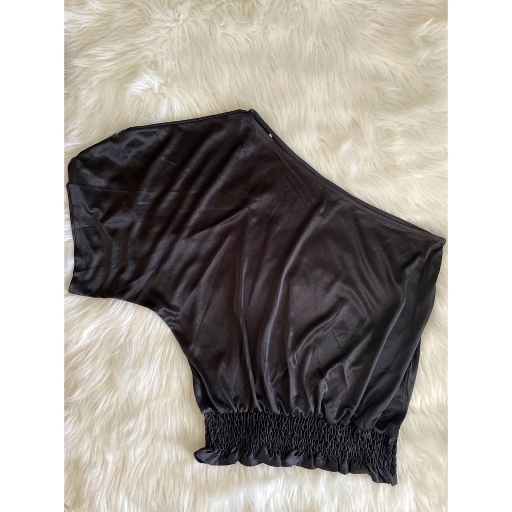 Rampage-One Shoulder Satin Black Top